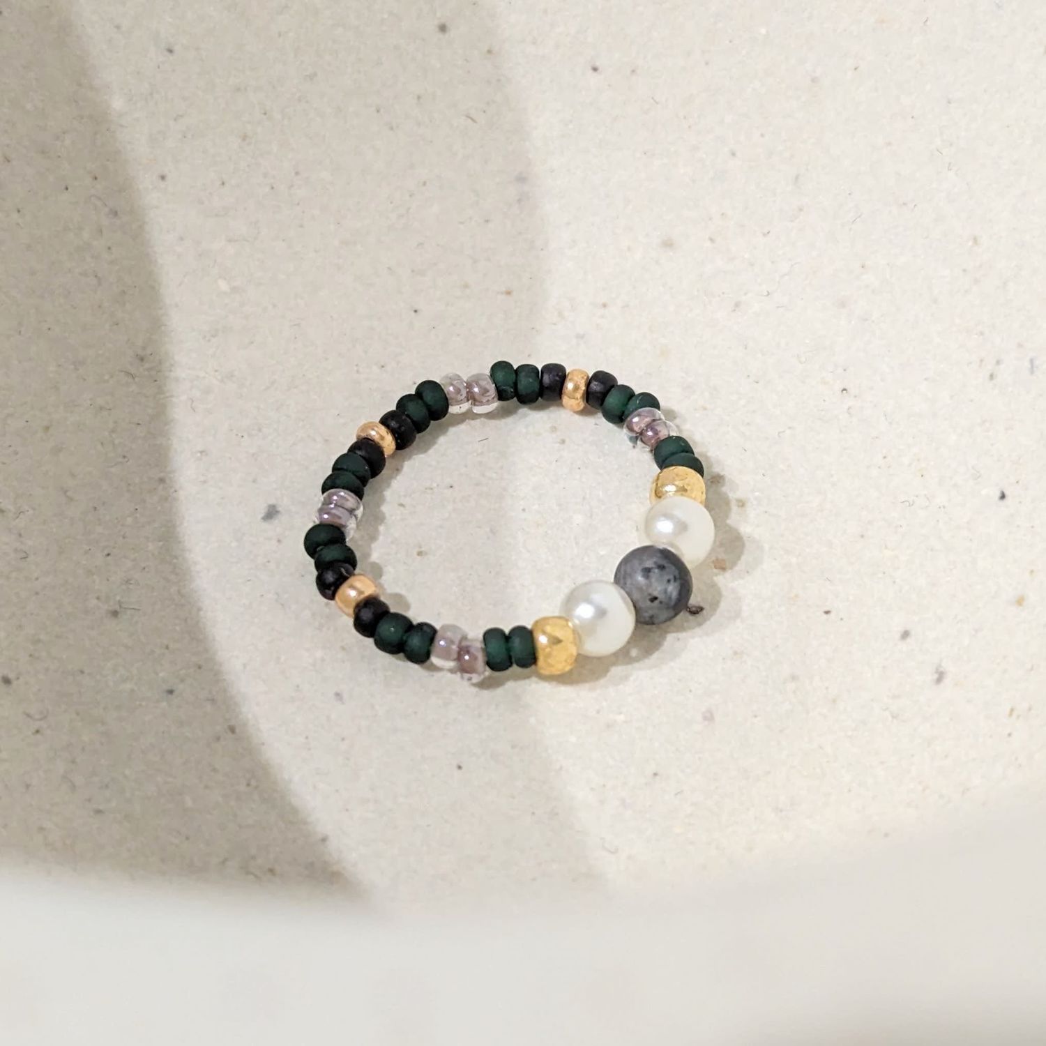 MYS - Ring - Green, Black, Gold, Clear, Grey and Pearls
