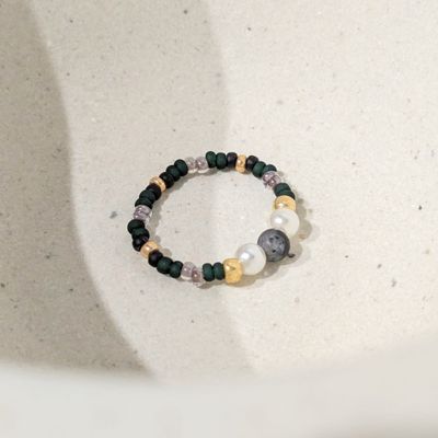 MYS - Ring - Green, Black, Gold, Clear, Grey and Pearls