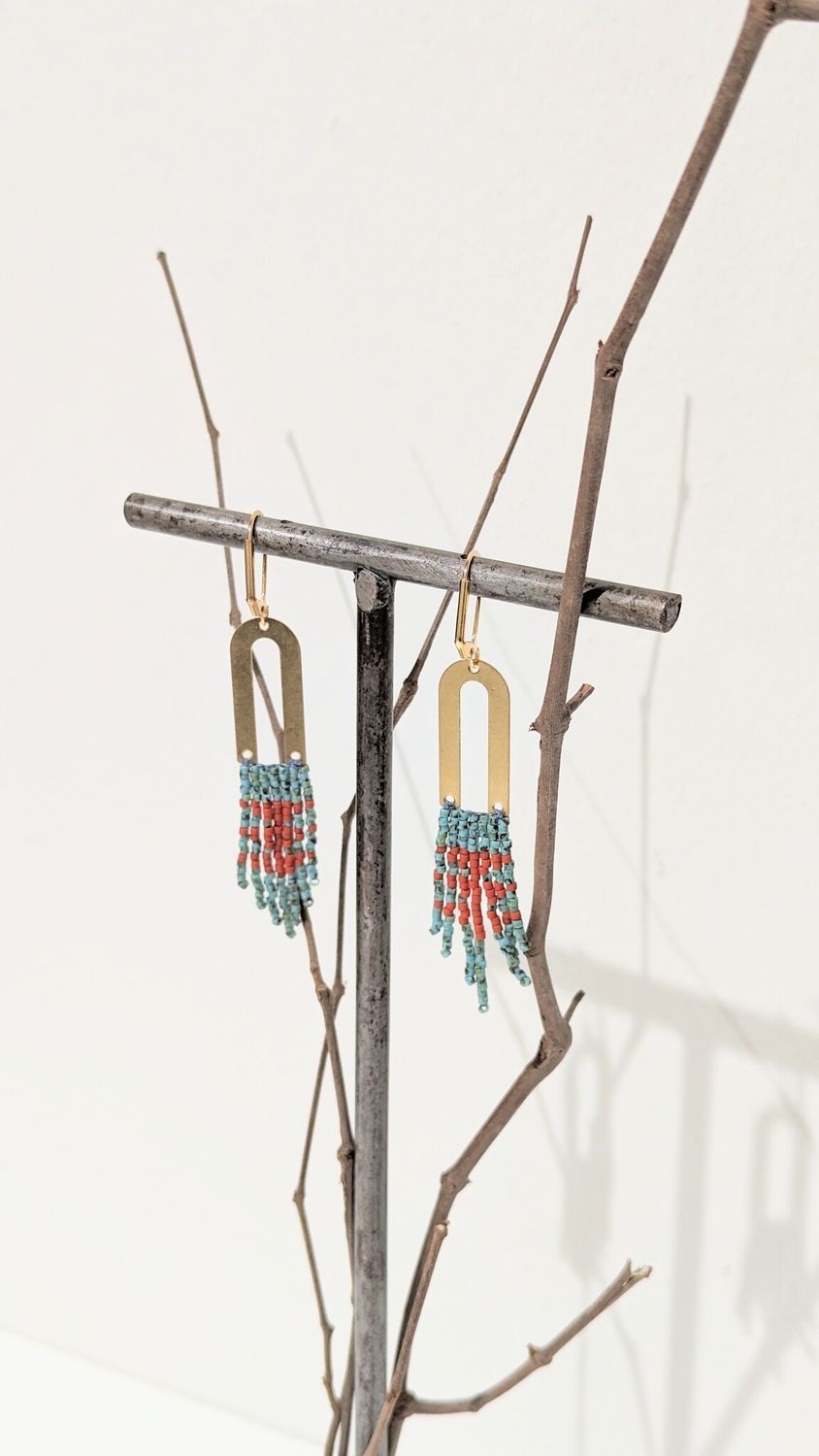 Three Sisters by Emma - Earrings - Brass Ellipse Ocean Cedar