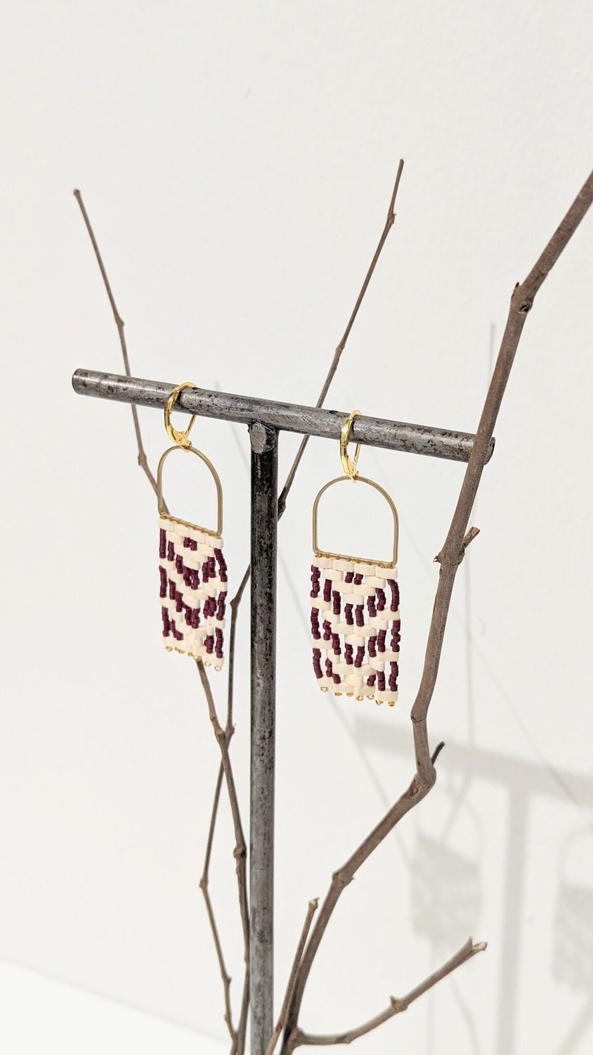 Three Sisters by Emma - Earrings - Burnt Maroon Michif Woven