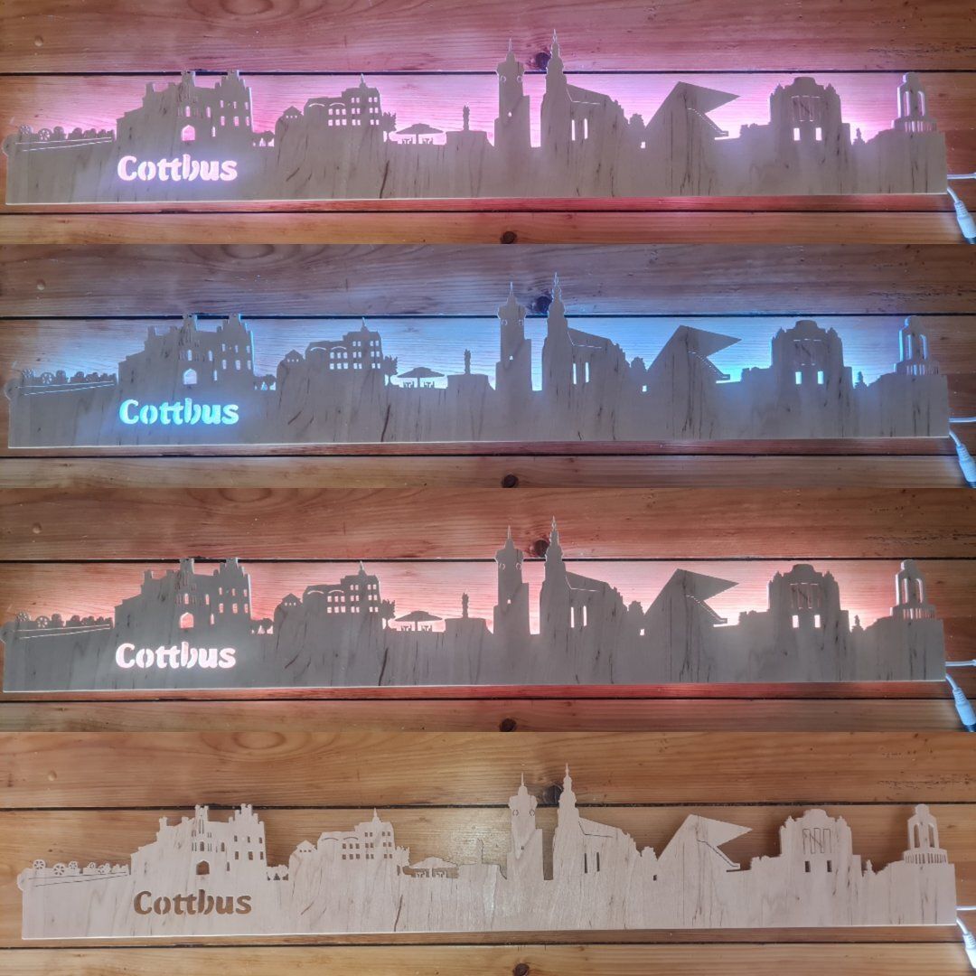 Cottbus Skyline, Wandbild, Stadtsilhouette, Lampe