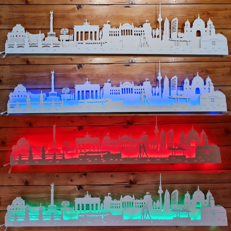 Berlin 2 Ebenen Skyline, Wandbild, Stadtsilhouette, Lampe