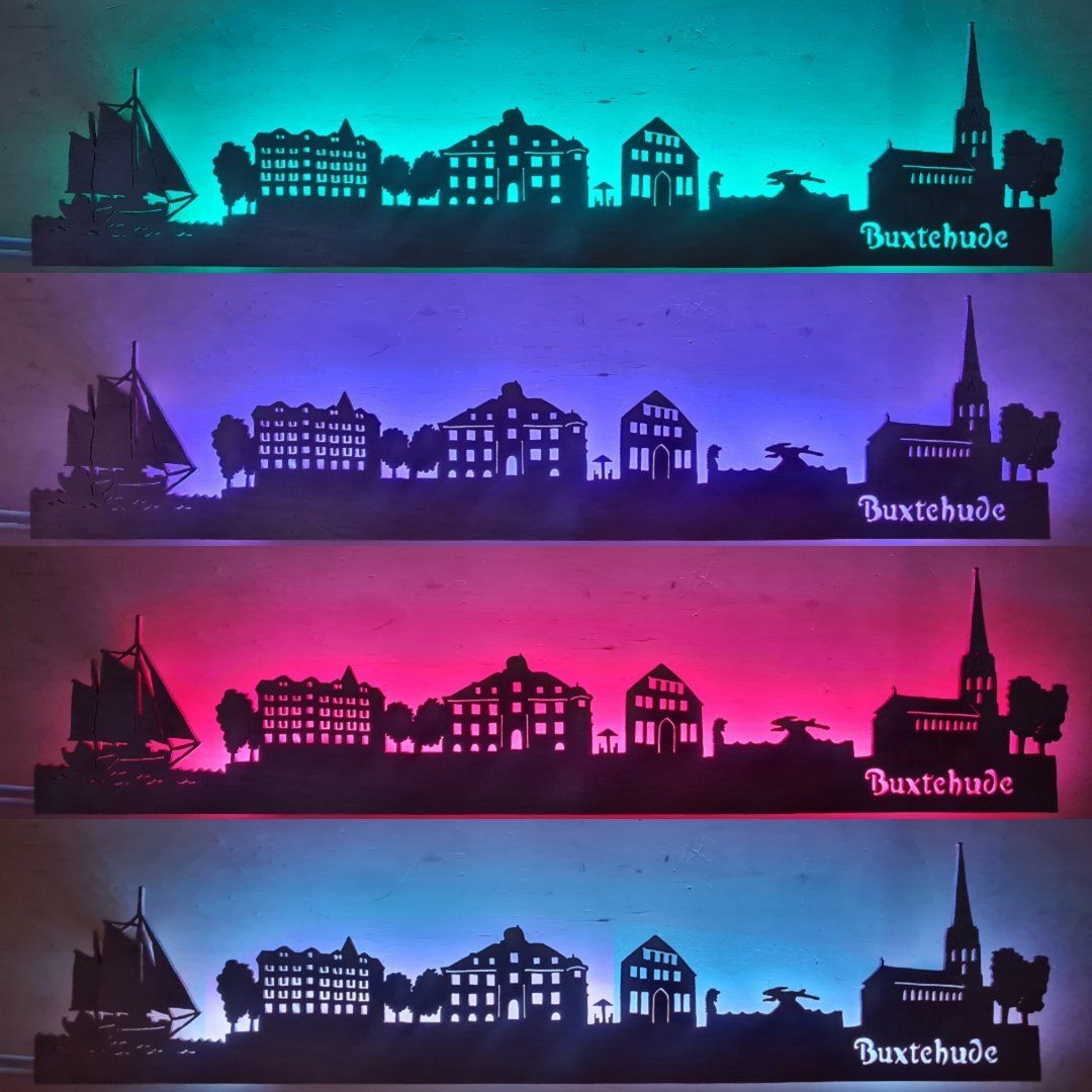 Buxtehude Skyline, Wandbild, Stadtsilhouette, Lampe