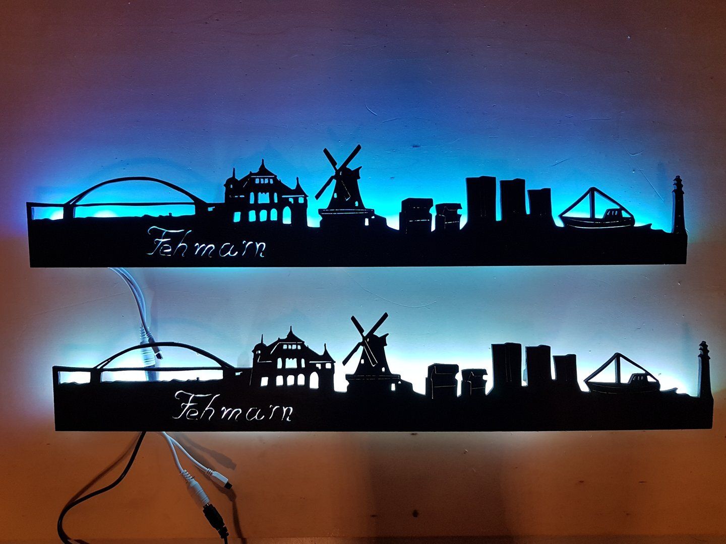 Fehmarn Skyline, Wandbild, Stadtsilhouette, Lampe