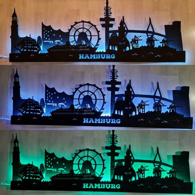 Hamburg 2 Ebenen Skyline, Wandbild, Stadtsilhouette, Lampe