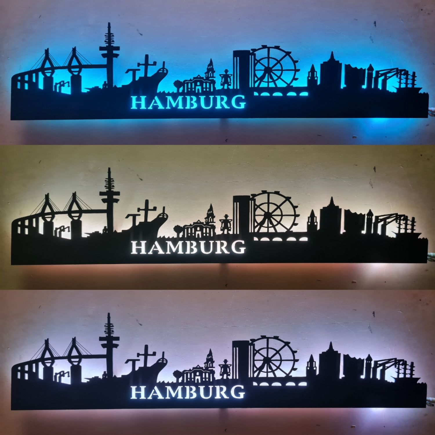 Hamburg 2 Häfen Skyline, Wandbild, Stadtsilhouette, Lampe