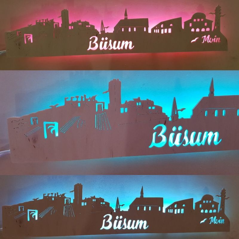 Büsum Skyline, Wandbild, Stadtsilhouette, Lampe