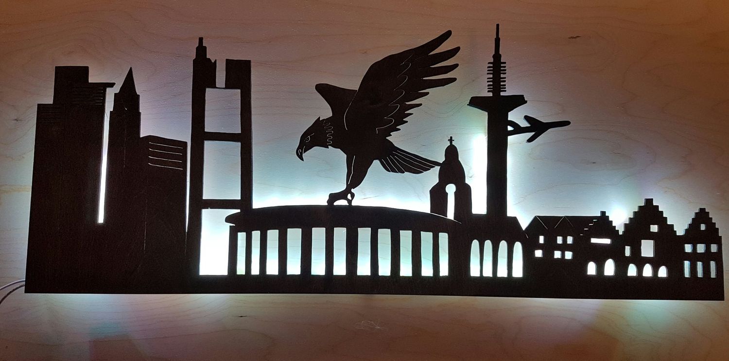 Frankfurt Skyline, Wandbild, Stadtsilhouette, Lampe
