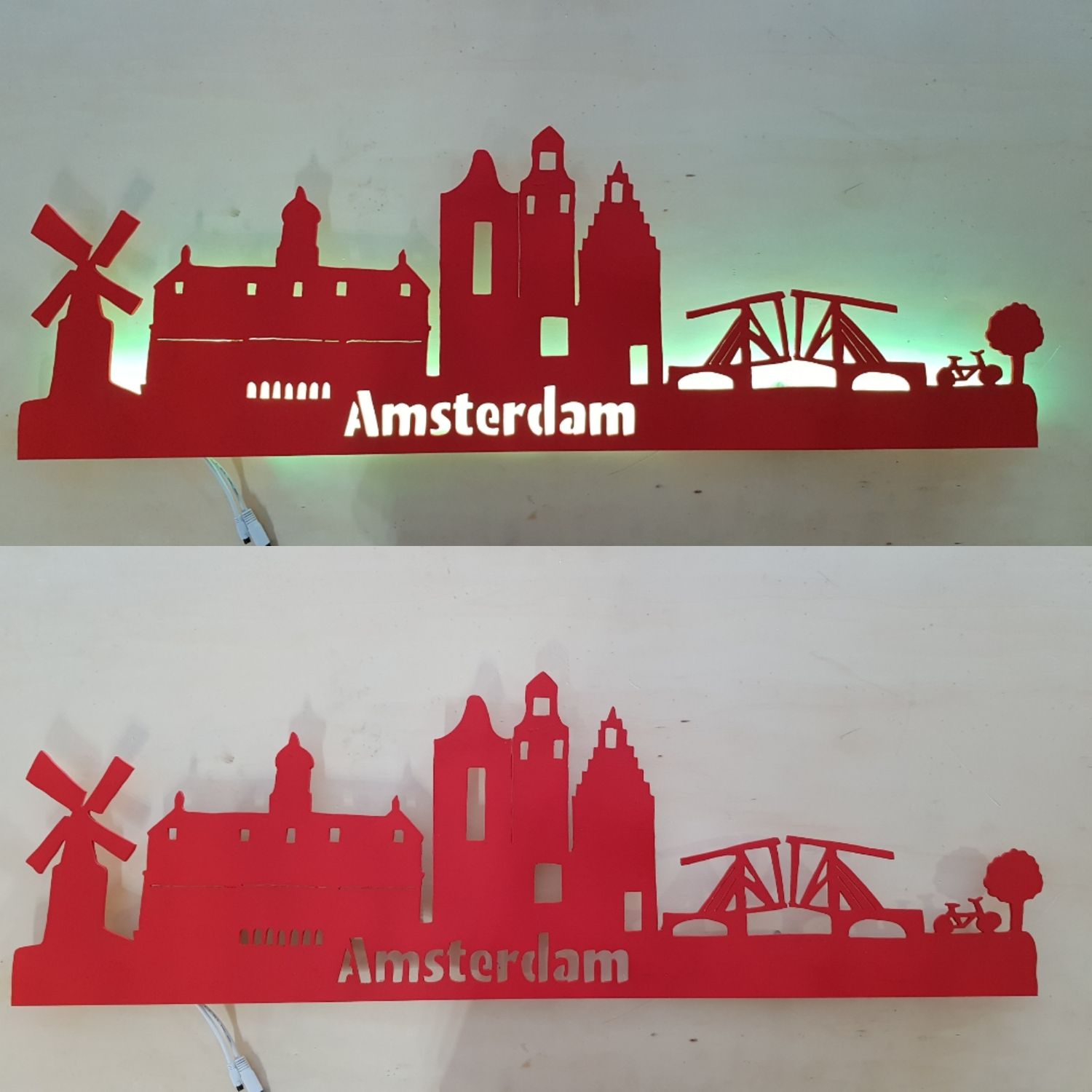 Amsterdam Skyline, Wandbild, Stadtsilhouette, Lampe