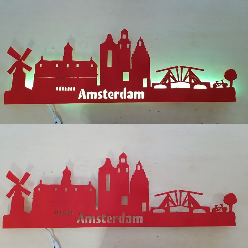 Amsterdam Skyline, Wandbild, Stadtsilhouette, Lampe
