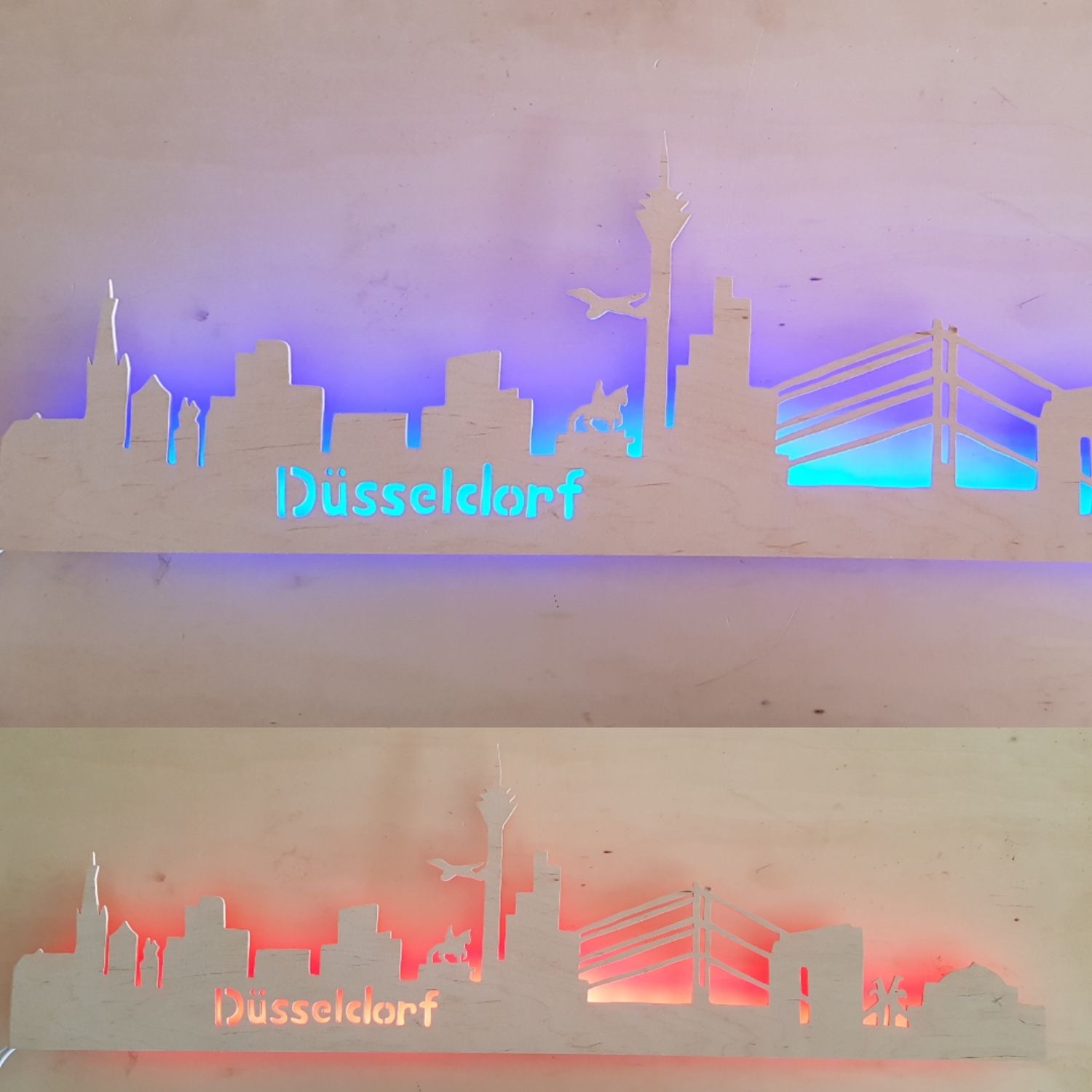 Düsseldorf Skyline, Wandbild, Stadtsilhouette, Lampe