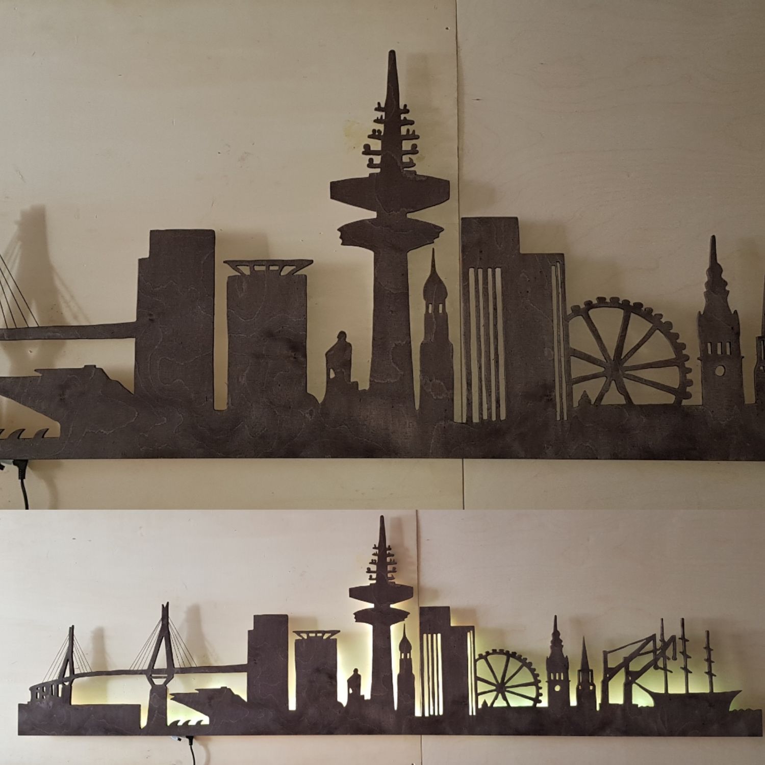 Hamburg 2 Skyline, Wandbild, Stadtsilhouette, Lampe