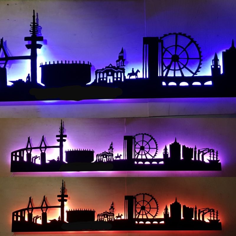 Hamburg Stadion und Altona Rathaus, Skyline, Wandbild, Stadtsilhouette, Lampe