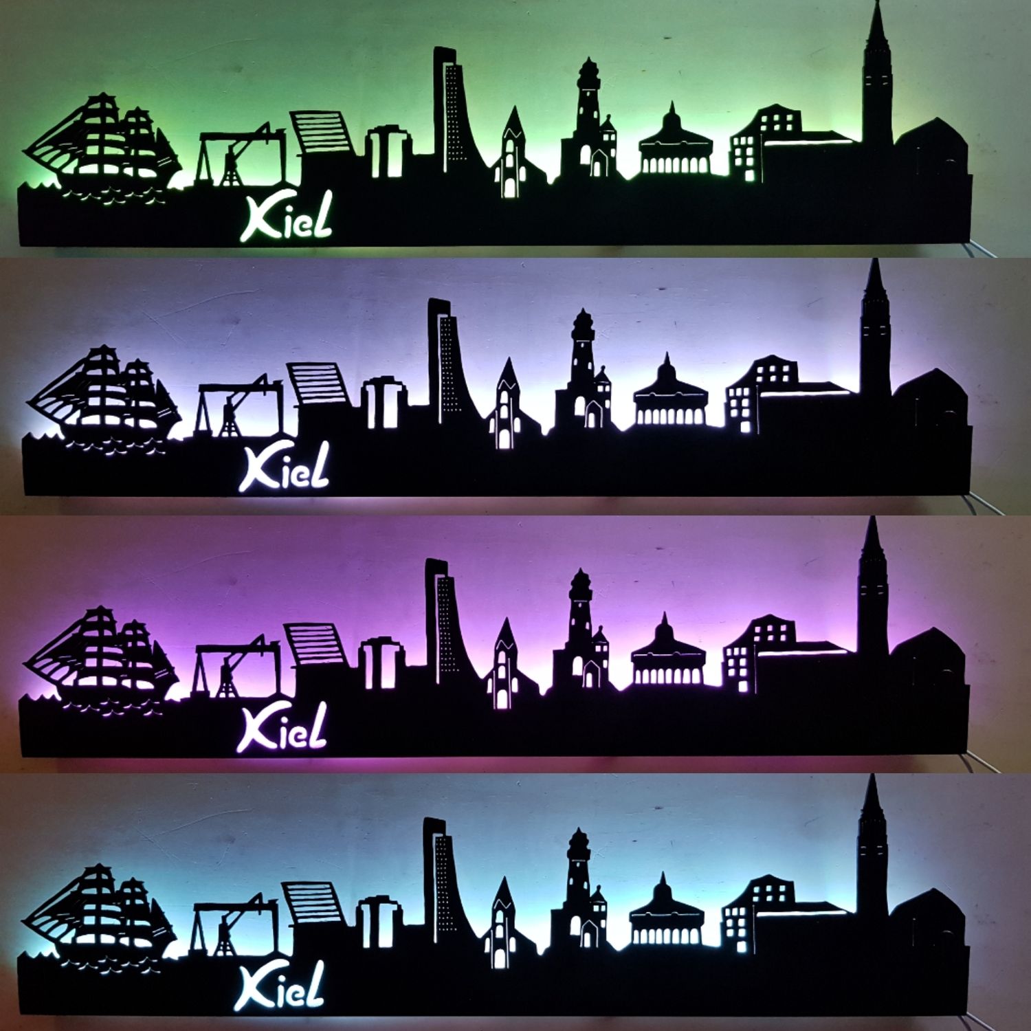 Kiel Skyline, Wandbild, Stadtsilhouette, Lampe