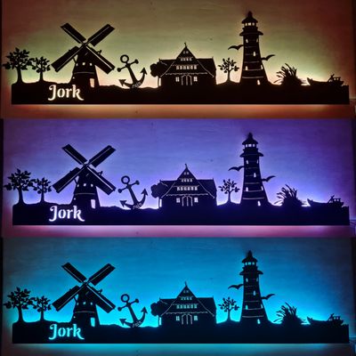 Jork Skyline, Wandbild, Stadtsilhouette, Lampe