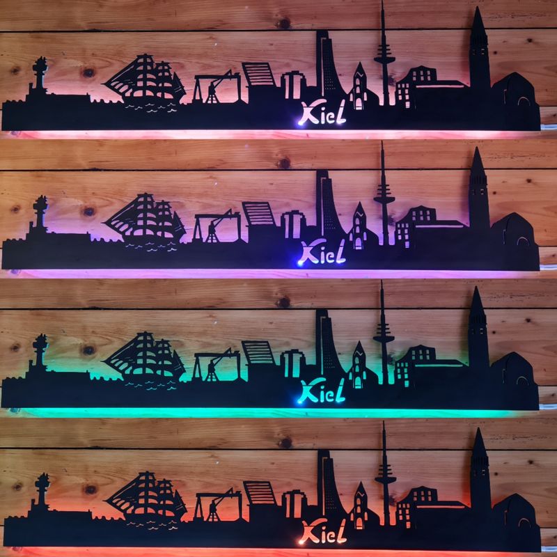 Kiel 2 Skyline, Wandbild, Stadtsilhouette, Lampe