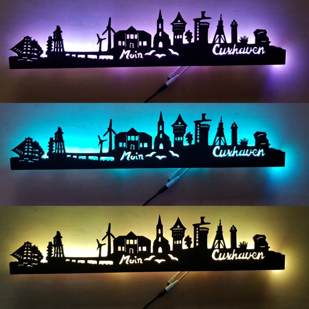 Cuxhaven Skyline, Wandbild, Stadtsilhouette, Lampe