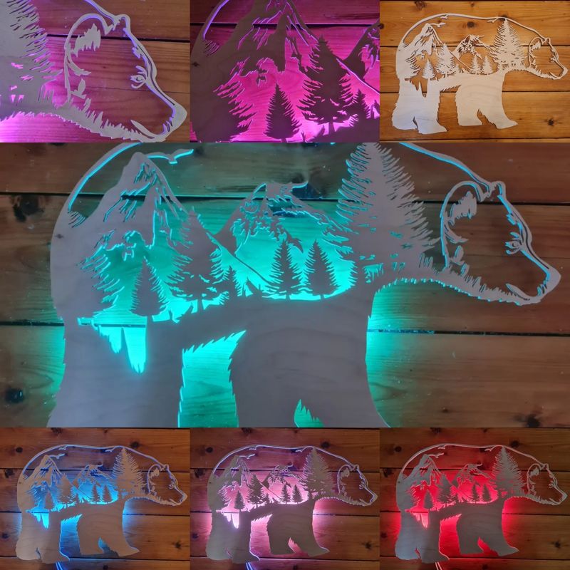 Bär  Silhouette, Bear Wood, Wandlicht, Tier Silhouette , Beleuchtet, Personalisiert
