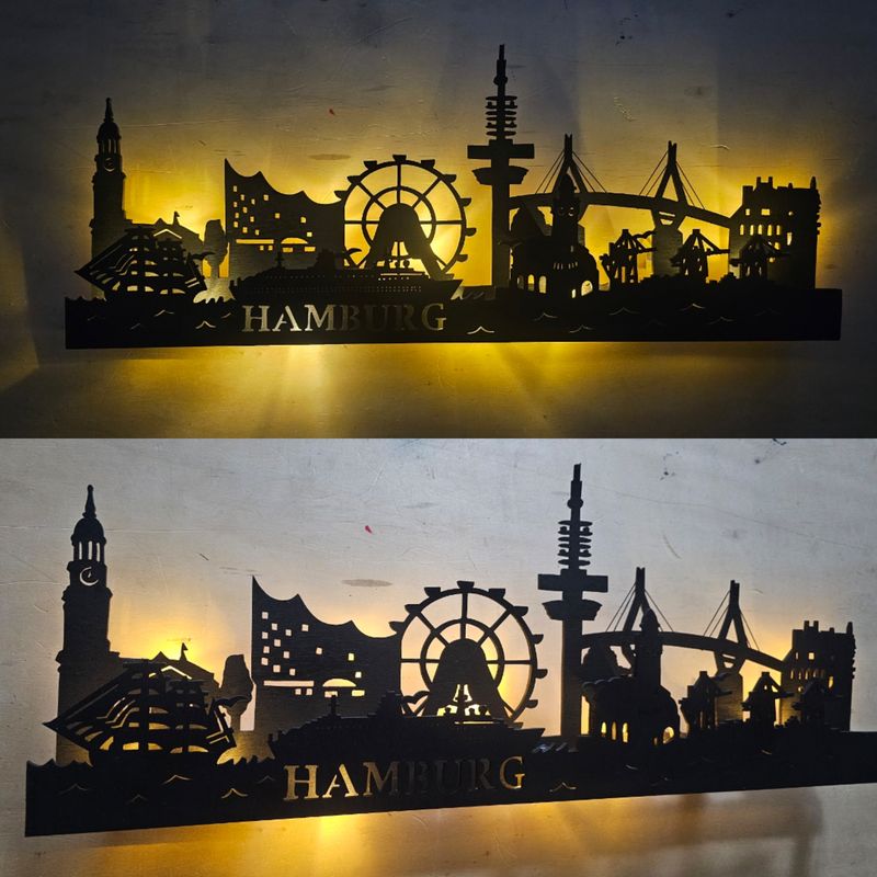 Hamburg 2 Ebenen Skyline HafenCity variante, Wandbild, Stadtsilhouette, Lampe