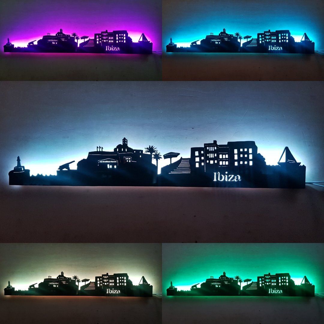 Ibiza Skyline, Wandbild, Stadtsilhouette, Lampe