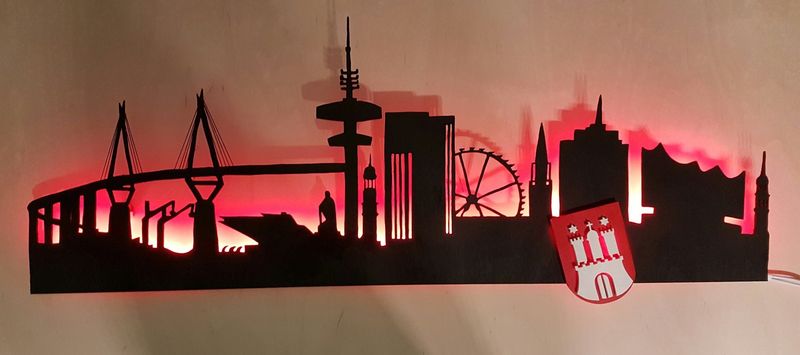 Hamburg Skyline, Wandbild, Stadtsilhouette, Lampe