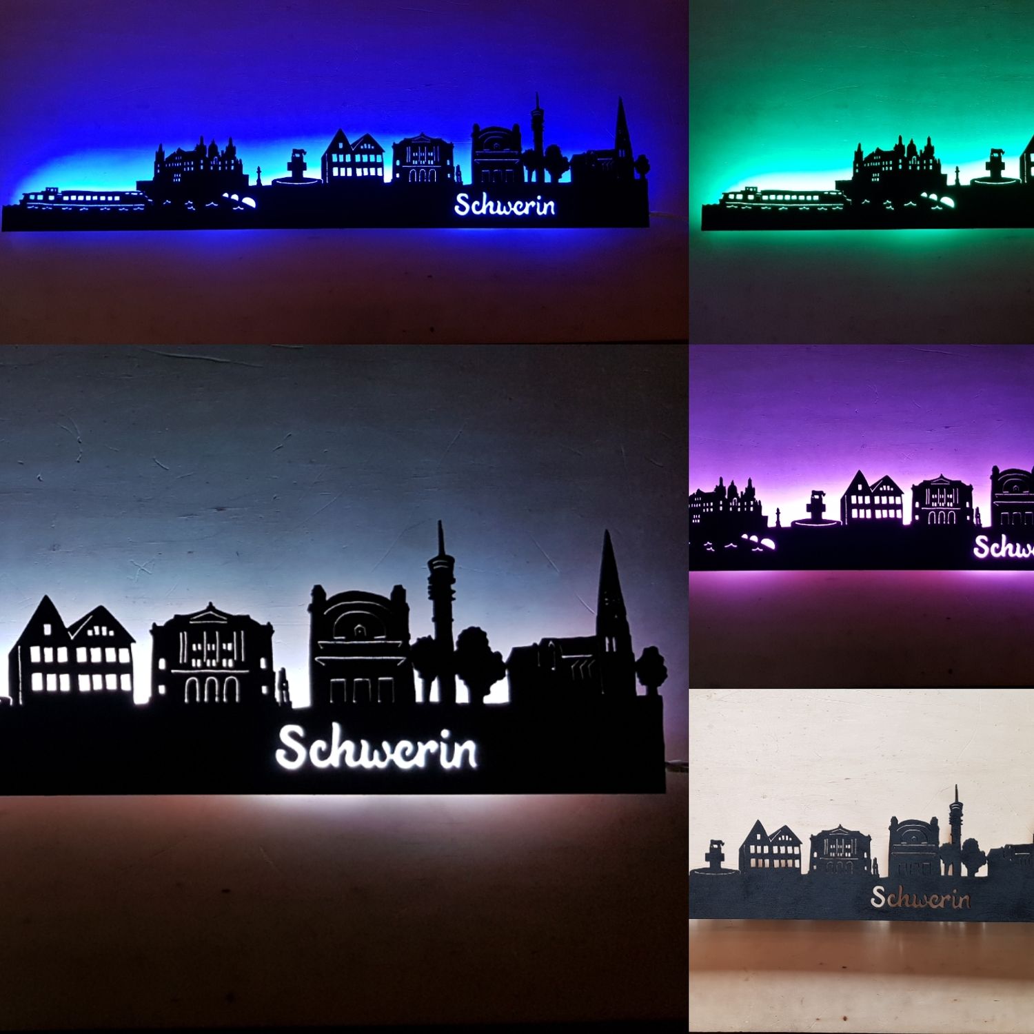 Schwerin Skyline, Wandbild, Stadtsilhouette, Lampe
