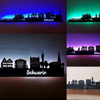 Schwerin Skyline, Wandbild, Stadtsilhouette, Lampe