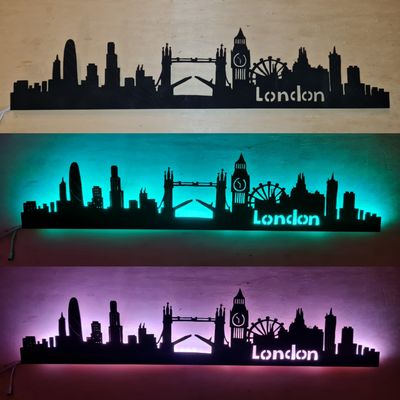 London Skyline, Wandbild, Stadtsilhouette, Lampe