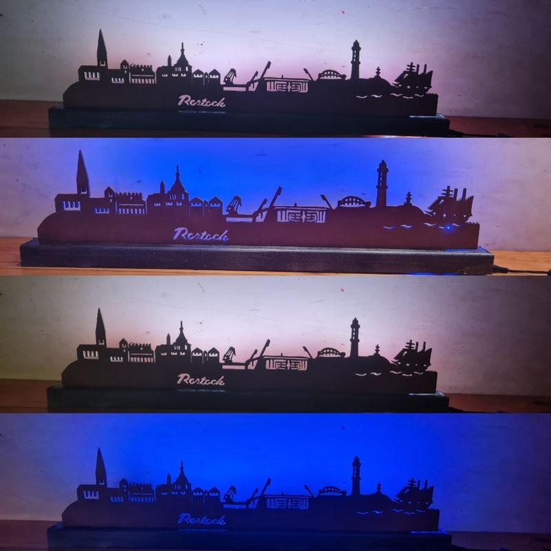 Rostock Skyline, Wandbild, Stadtsilhouette, Lampe