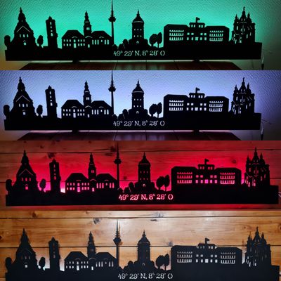 Mannheim Skyline, Wandbild, Stadtsilhouette, Lampe