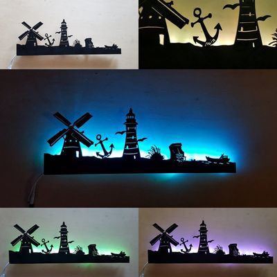 Seeblick Skyline, Wandbild, Stadtsilhouette, Lampe