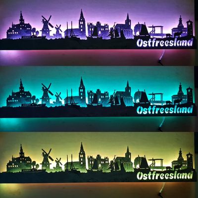 Ostfriesland 2 Ebenen Skyline, Wandbild, Stadtsilhouette, Lampe