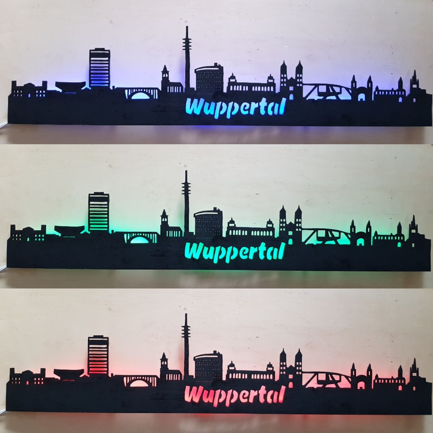 Wuppertal Skyline, Wandbild, Stadtsilhouette, Lampe