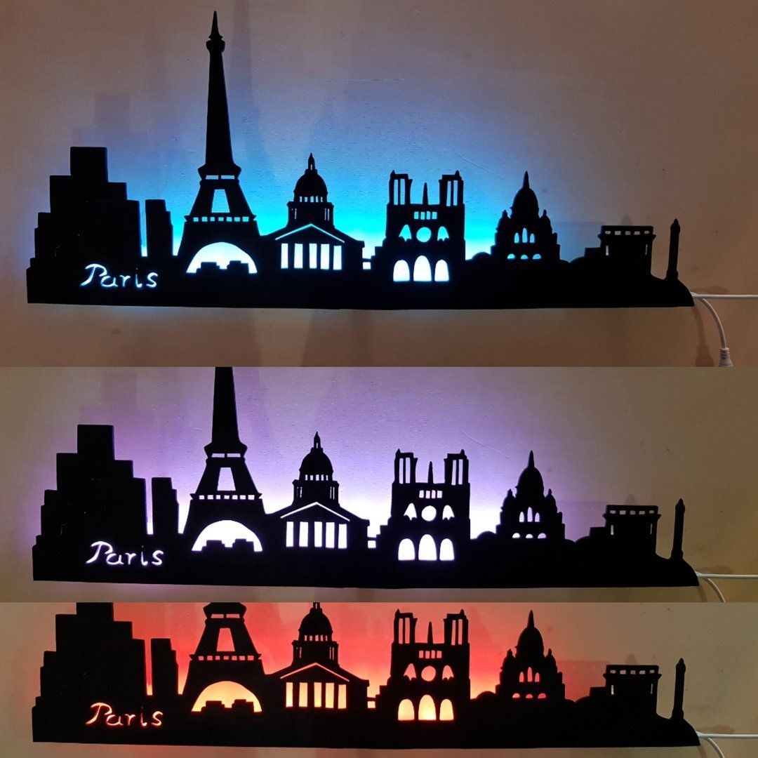 Paris Skyline, Wandbild, Stadtsilhouette, Lampe