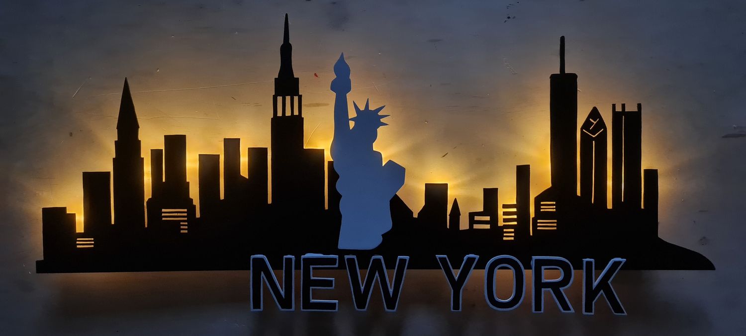 New York Skyline, Wandbild, Stadtsilhouette, Lampe