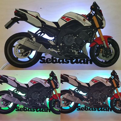 Motorrad nach Fotovorlage, Acryl auf Holz, Lampe