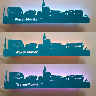 Waren Müritz, Wandbild, Stadtsilhouette, Lampe