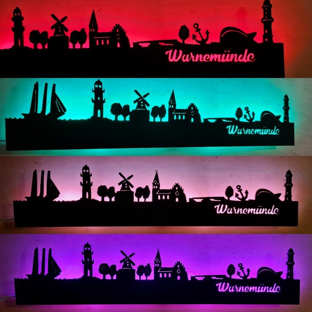Warnemünde Skyline, Wandbild, Stadtsilhouette, Lampe