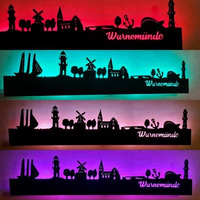 Warnemünde Skyline, Wandbild, Stadtsilhouette, Lampe