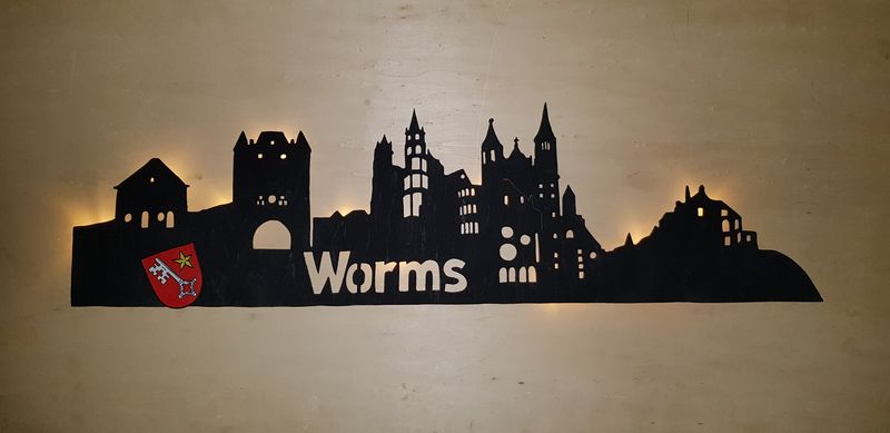 Worms Skyline, Wandbild, Stadtsilhouette, Lampe