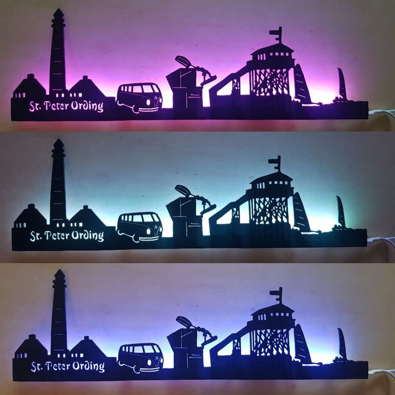 St. Peter Ording Skyline, Wandbild, Stadtsilhouette, Lampe