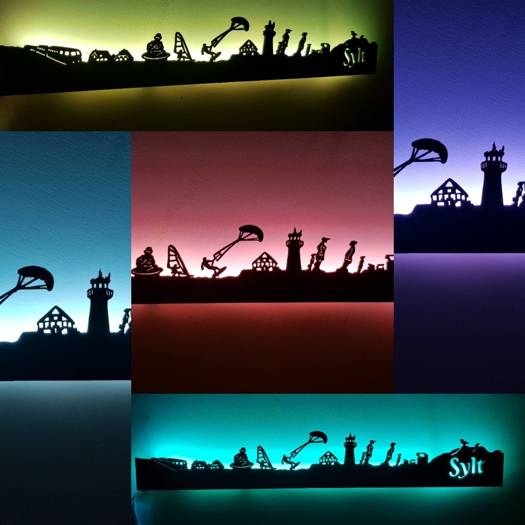 Sylt Skyline, Wandbild, Stadtsilhouette, Lampe