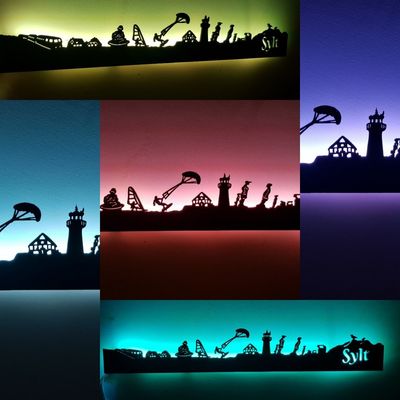 Sylt Skyline, Wandbild, Stadtsilhouette, Lampe