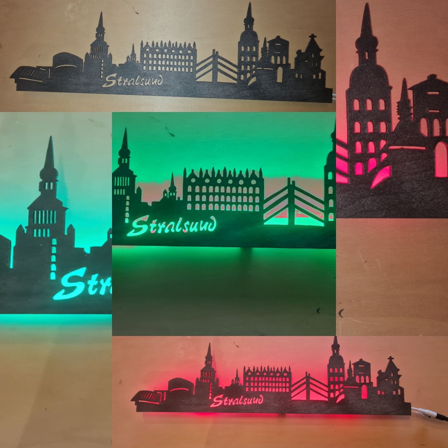 Stralsund Skyline, Wandbild, Stadtsilhouette, Lampe