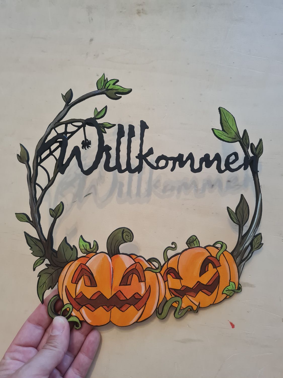 Türschild, Willkommen; Halloween, Kürbis