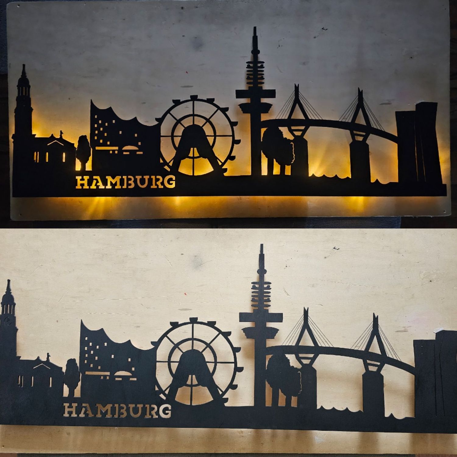 Hamburg 24 Skyline, Wandbild, Stadtsilhouette, Lampe