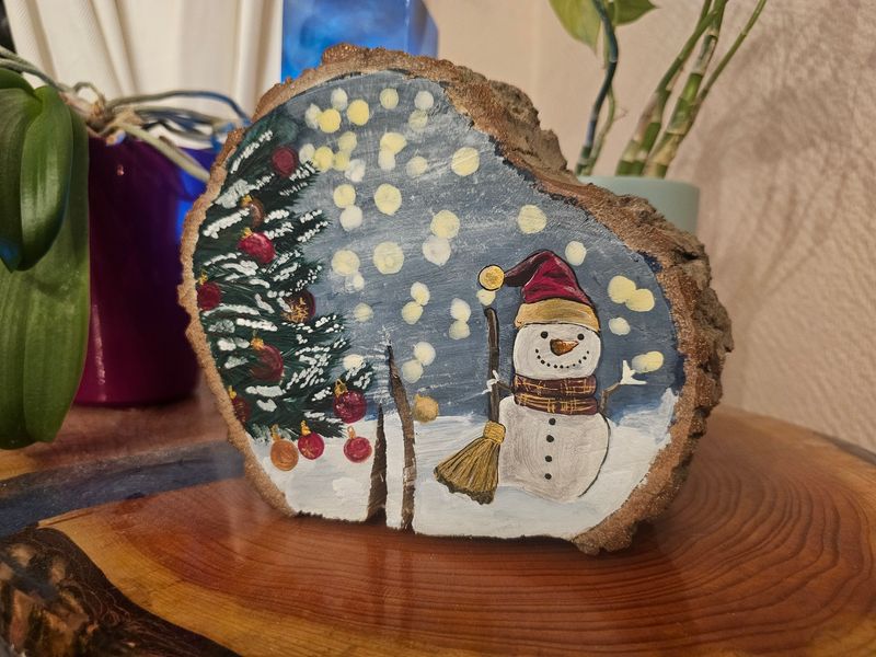Winter auf Holzscheibe