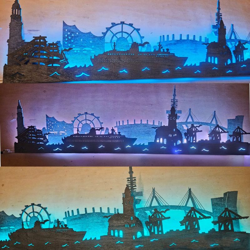 Hamburg 2 Ebenen Skyline Stadion variante, Wandbild, Stadtsilhouette, Lampe