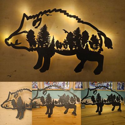 Wildschwein Silhouette, Wandlicht, Tier Silhouette , Beleuchtet, Personalisiert