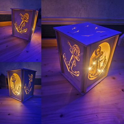 Laterne mit individuellen Motiven ; Leuchte; Lampe, Anker, Wachteln